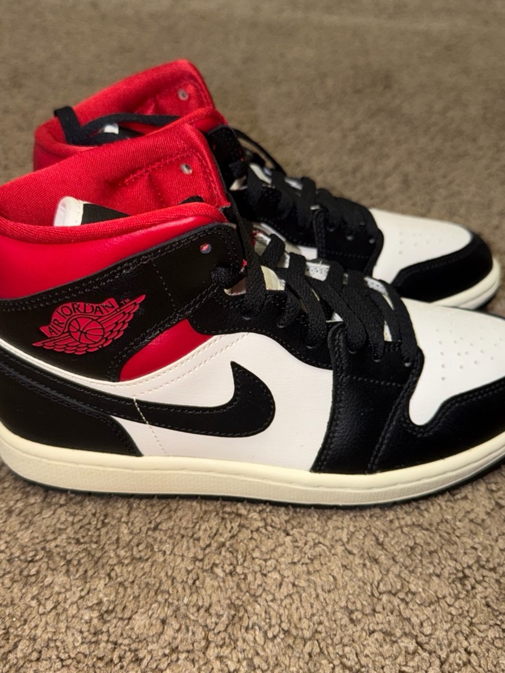 Jordan High-Top Sneakers in Black, White & Red